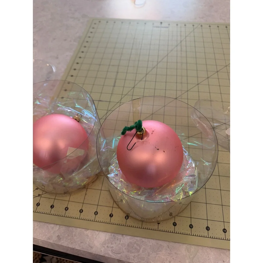 Fine European Glass Christmas Ornaments Matte Pink Set of 2 Large 3 Inch Ball